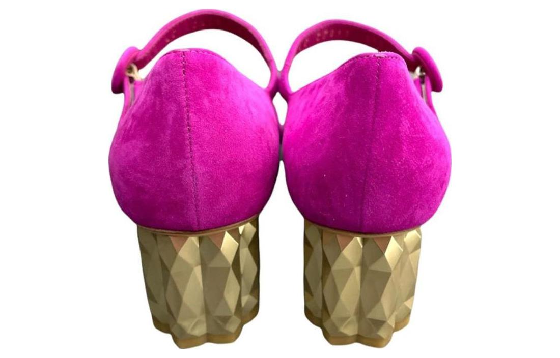 Shop FERRAGAMO菲拉格慕 皮革 圓頭套腳 粗跟 高跟鞋 女款 粉紅色