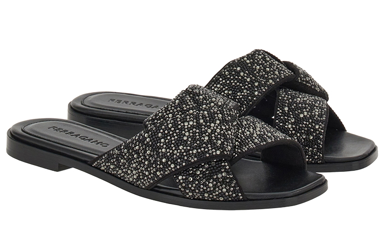 (W) FERRAGAMO Salvatore Leather Slip-On 'Crystal Bow Black' 圖 2