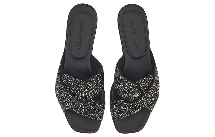 (W) FERRAGAMO Salvatore Leather Slip-On 'Crystal Bow Black' 圖 3