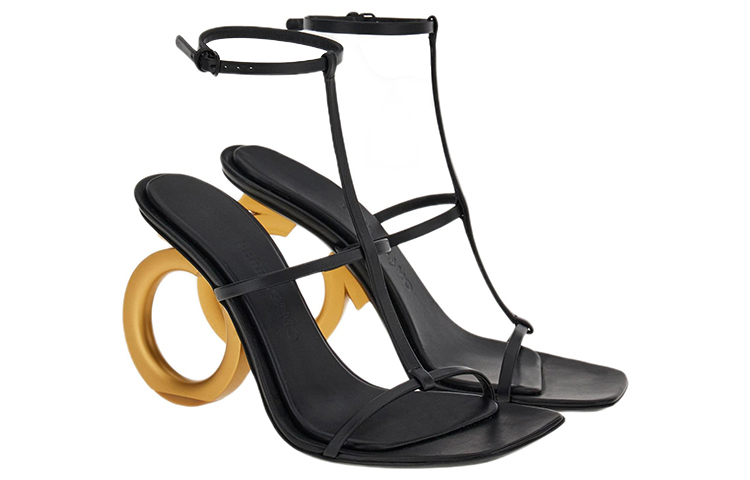 Order FERRAGAMO菲拉格慕 皮革 方頭扣環 時尚涼鞋 10.5cm 女款 黑色