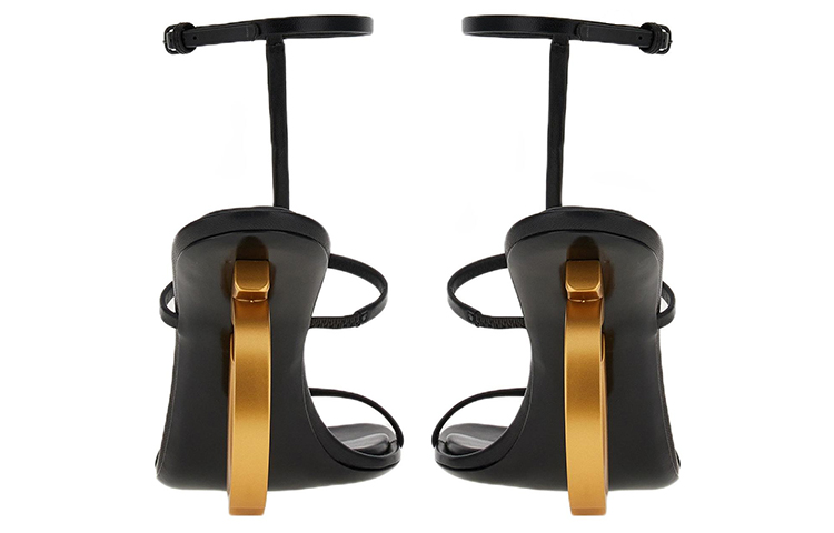 Shop FERRAGAMO菲拉格慕 皮革 方頭扣環 時尚涼鞋 10.5cm 女款 黑色