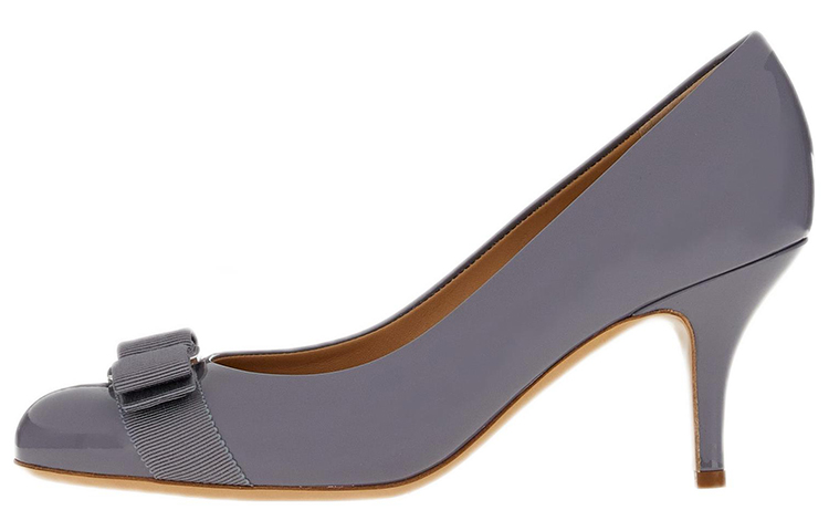 (W) FERRAGAMO Salvatore Patent Leather High-Heeled Shoes 'Purple Bow'