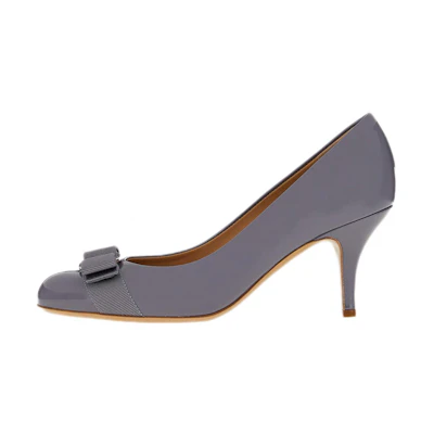 (W) FERRAGAMO Salvatore Patent Leather High-Heeled Shoes 'Purple Bow'
