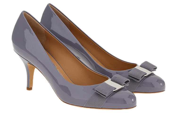 (W) FERRAGAMO Salvatore Patent Leather High-Heeled Shoes 'Purple Bow' 圖 2