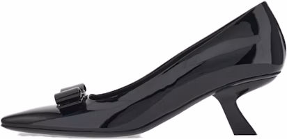 (Women) FERRAGAMO Salvatore Patent Leather Pointed-Toe Kitten Heels 'Black Bow' 01F594-763726 (Women) FERRAGAMO Salvatore Patent Leather Pointed-Toe Kitten Heels 'Black Bow' 01F594-763726