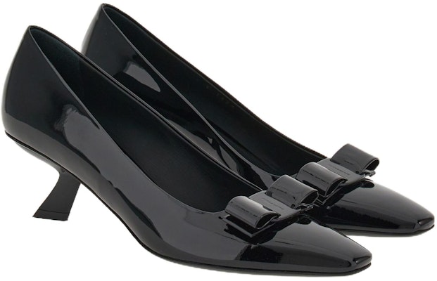 (Women) FERRAGAMO Salvatore Patent Leather Pointed-Toe Kitten Heels 'Black Bow' 01F594-763726 Order (Women) FERRAGAMO Salvatore Patent Leather Pointed-Toe Kitten Heels 'Black Bow' 01F594-763726