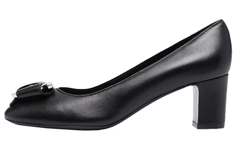 (Women) FERRAGAMO Salvatore Round Toe Block Heel 'Black Leather' 01C189-745477