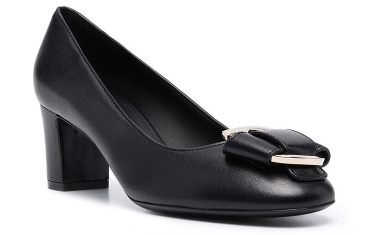 Order (W) FERRAGAMO Salvatore Punta Redonda Tacón Cuadrado 'Piel Negra' 01C189-745477