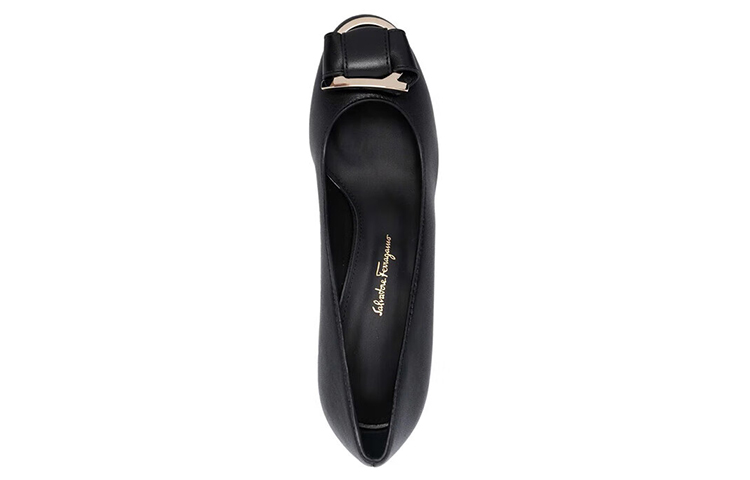 Shop (W) FERRAGAMO Salvatore Punta Redonda Tacón Cuadrado 'Piel Negra' 01C189-745477