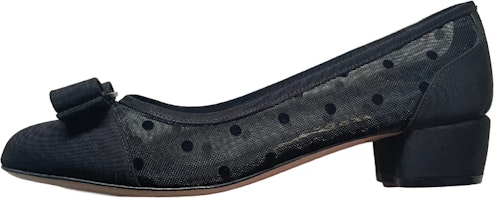 (Women) FERRAGAMO Salvatore Round Toe Pump 'Black Grosgrain Chunky Heel' 01P388-707707 (Women) FERRAGAMO Salvatore Round Toe Pump 'Black Grosgrain Chunky Heel' 01P388-707707