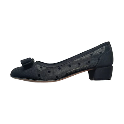 (W) FERRAGAMO Salvatore Round Toe Pump 'Black Grosgrain Chunky Heel'