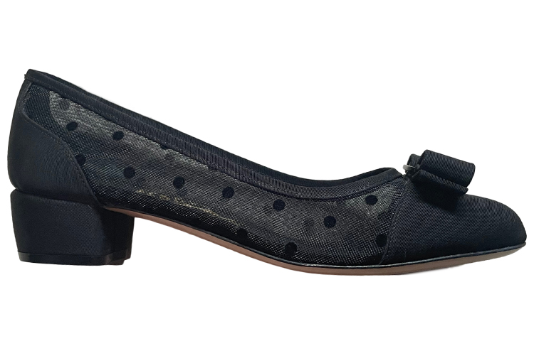 (W) FERRAGAMO Salvatore Round Toe Pump 'Black Grosgrain Chunky Heel' 圖 2