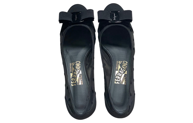 (W) FERRAGAMO Salvatore Round Toe Pump 'Black Grosgrain Chunky Heel' 圖 4