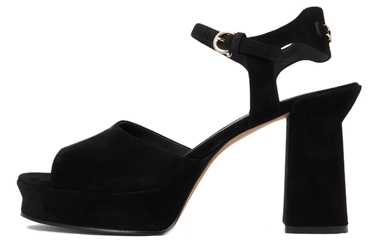 (Women) FERRAGAMO Salvatore Sasha 'Black Velvet Chunky Heel Peep Toe' 01E075-758158