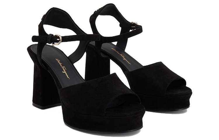 Order (W) FERRAGAMO Salvatore Sasha ''Schwarzer Samt Chunky Heel Peep Toe'' 01E075-758158