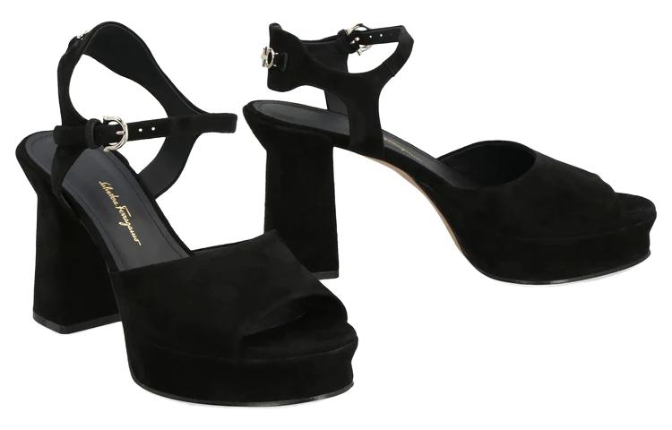 Shop (W) FERRAGAMO Salvatore Sasha ''Schwarzer Samt Chunky Heel Peep Toe'' 01E075-758158
