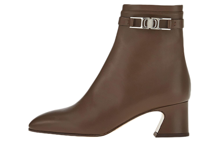 (W) FERRAGAMO Salvatore Vara Chain-Embellished Ankle Boots 'Brown Fashion'