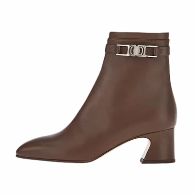 (W) FERRAGAMO Salvatore Vara Chain-Embellished Ankle Boots 'Brown Fashion'