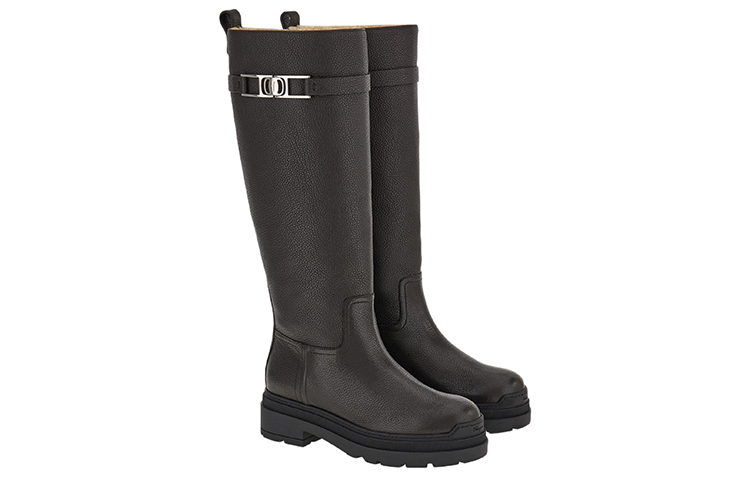 Lookbook (W) FERRAGAMO Salvatore Vara But Tinggi 'Black Chain-Lined' Hitam 01D641-756188