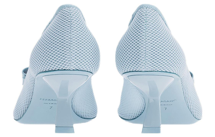 Shop (W) FERRAGAMO Salvatore Vara Tumit Tinggi 'Blue Mesh Bow' 01F263-761454