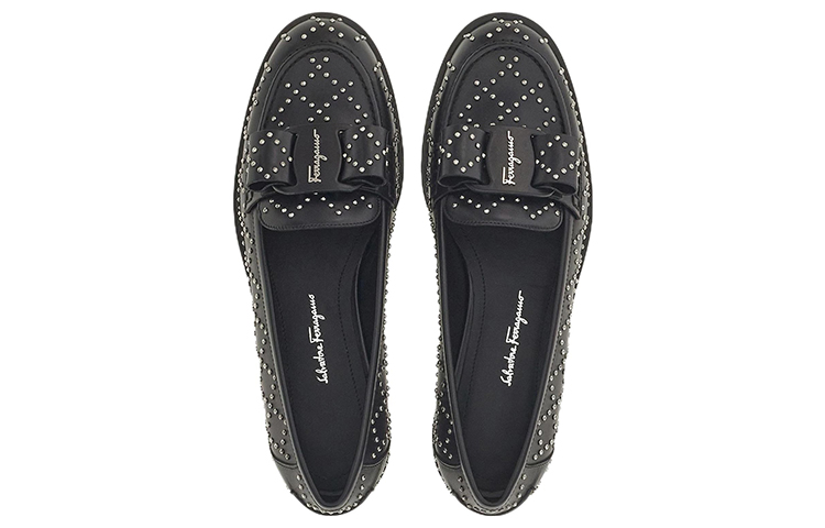 (W) FERRAGAMO Viva Studded Loafers 'Black' 圖 4