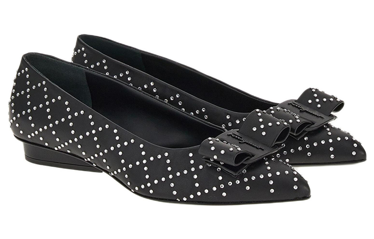 (W) FERRAGAMO Viva Rhinestone-Embellished Ballet Flats 'Black' 圖 2