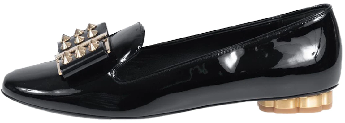(W) 菲拉格慕 Sarno 黑色铆钉蝴蝶结平底鞋 0693189 Buy (W) 菲拉格慕 Sarno 黑色铆钉蝴蝶结平底鞋 0693189