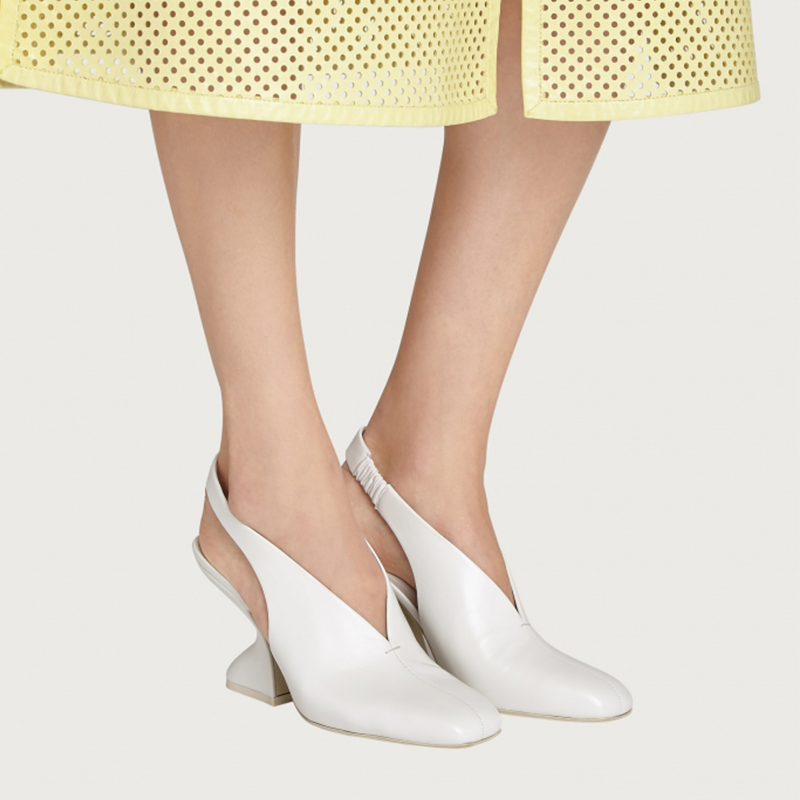 (W) FERRAGAMO Sculptured Heel Mules 'White' 圖 5