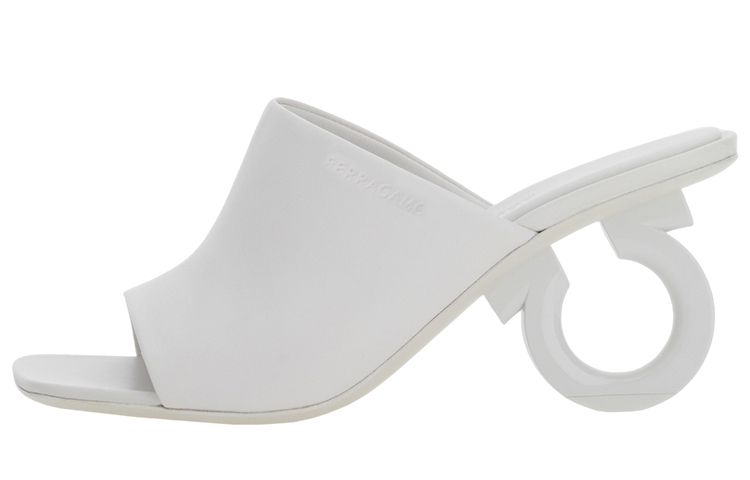 (Women) FERRAGAMO Sculptured Leather Peep-Toe Slide 'White' 01F613-761363