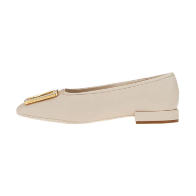 (W) FERRAGAMO Chunky-Buckle Ballerina Flats White 'Beige'