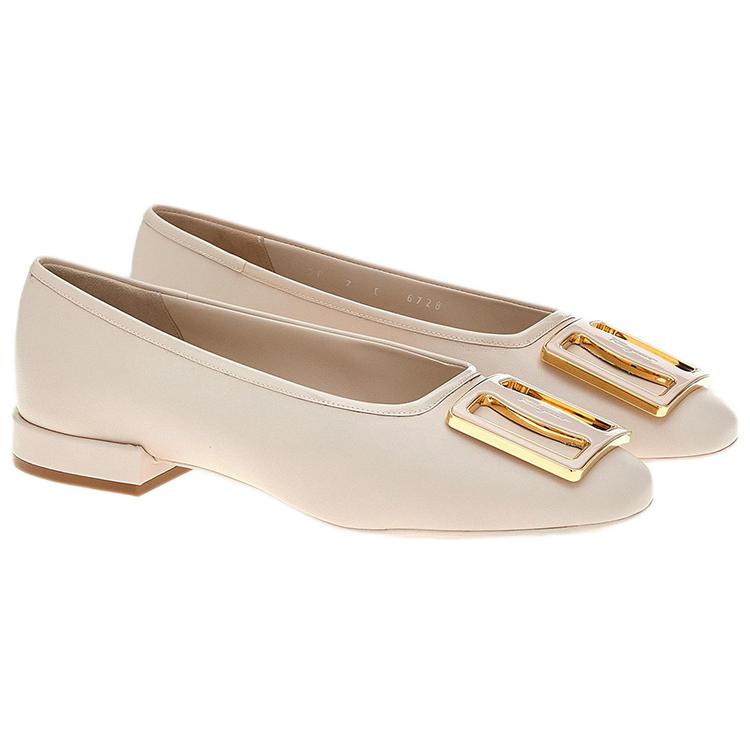 Lookbook (W) FERRAGAMO 方头平底鞋 "白扣" 01C725-748713