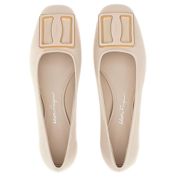 Shop (W) FERRAGAMO 方头平底鞋 "白扣" 01C725-748713