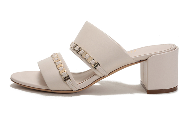 (W) FERRAGAMO Trabia Chunky Heel Sandals 'Bone Beige'