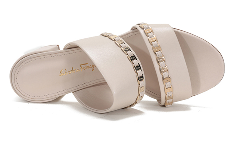 (W) FERRAGAMO Trabia Chunky Heel Sandals 'Bone Beige' 圖 5