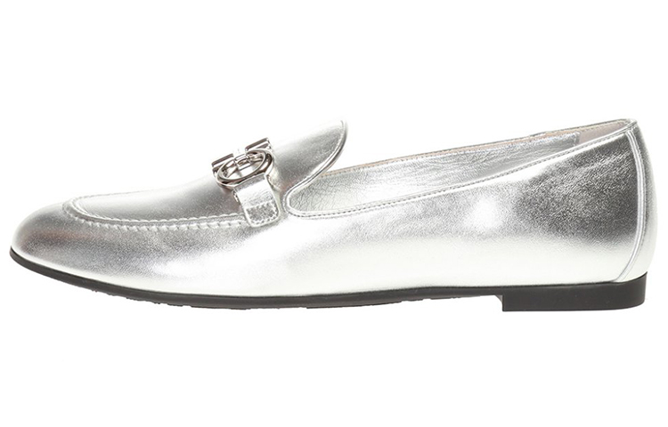 (W) FERRAGAMO Trifoglio 'Silver Calfskin Loafer'