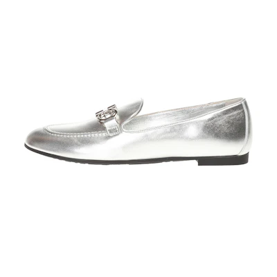 (W) FERRAGAMO Trifoglio 'Silver Calfskin Loafer'