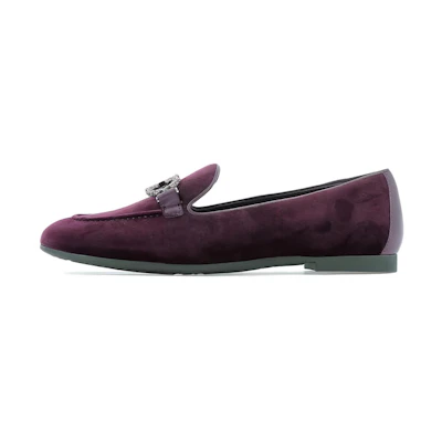 (W) FERRAGAMO Trifoglio Loafer 'Bordeaux Velvet with Pine Ornament'