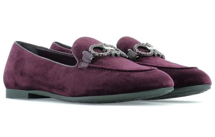 (W) FERRAGAMO Trifoglio Loafer 'Bordeaux Velvet with Pine Ornament' 圖 3