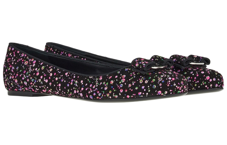 (W) FERRAGAMO Varina Leather Ballerina Shoes Multi 'Black' 圖 2