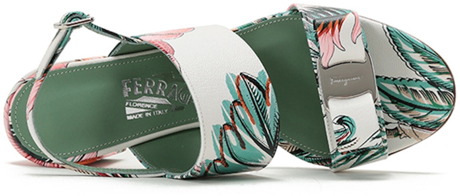 (Women) FERRAGAMO Vara 'Floral Pattern Bow Sandal - White Green' 01B166-741728 Purchase (Women) FERRAGAMO Vara 'Floral Pattern Bow Sandal - White Green' 01B166-741728