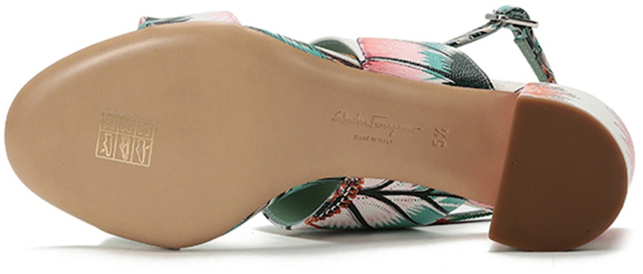 (Women) FERRAGAMO Vara 'Floral Pattern Bow Sandal - White Green' 01B166-741728 Details for (Women) FERRAGAMO Vara 'Floral Pattern Bow Sandal - White Green' 01B166-741728