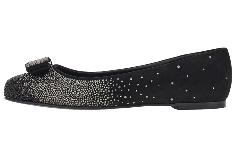 (Women) FERRAGAMO Vara Flats Black 'Gradiente Crystal Bow Ballet' 01F608-761495