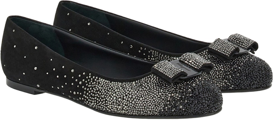 (Women) FERRAGAMO Vara Flats Black 'Gradiente Crystal Bow Ballet' 01F608-761495 Order (Women) FERRAGAMO Vara Flats Black 'Gradiente Crystal Bow Ballet' 01F608-761495