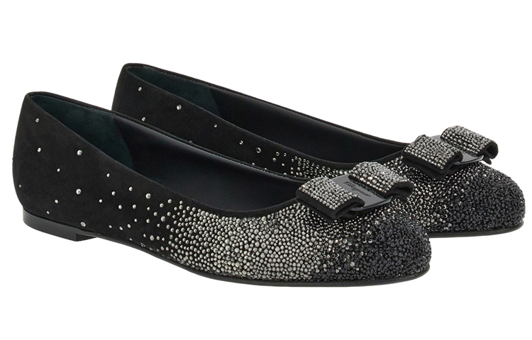 Order (W) FERRAGAMO Vara 黑色漸層水晶蝴蝶結平底鞋 01F608-761495