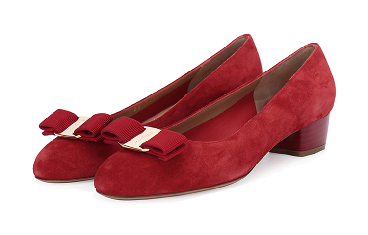 (W) FERRAGAMO Vara High Heels 'Red Suede Bow' 圖 3