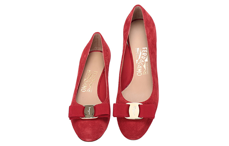 (W) FERRAGAMO Vara High Heels 'Red Suede Bow' 圖 4