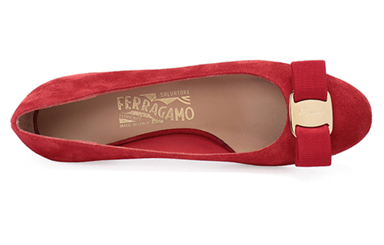 (W) FERRAGAMO Vara High Heels 'Red Suede Bow' 圖 5