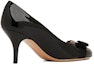 Order (W) FERRAGAMO Vara Patent Kulit Tumit Tinggi 'Black Bow' 01B788-574563