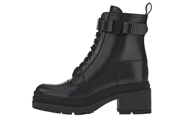 (W) FERRAGAMO Chunky Leather Biker Boots 'Black'