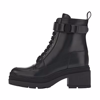 (W) FERRAGAMO Chunky Leather Biker Boots 'Black'